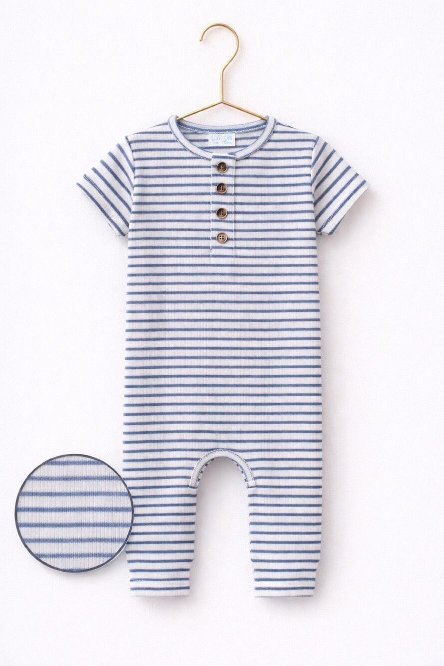 Lou Lou & Company Porter Ribbed Romper Newborn Blue Stripe NIB